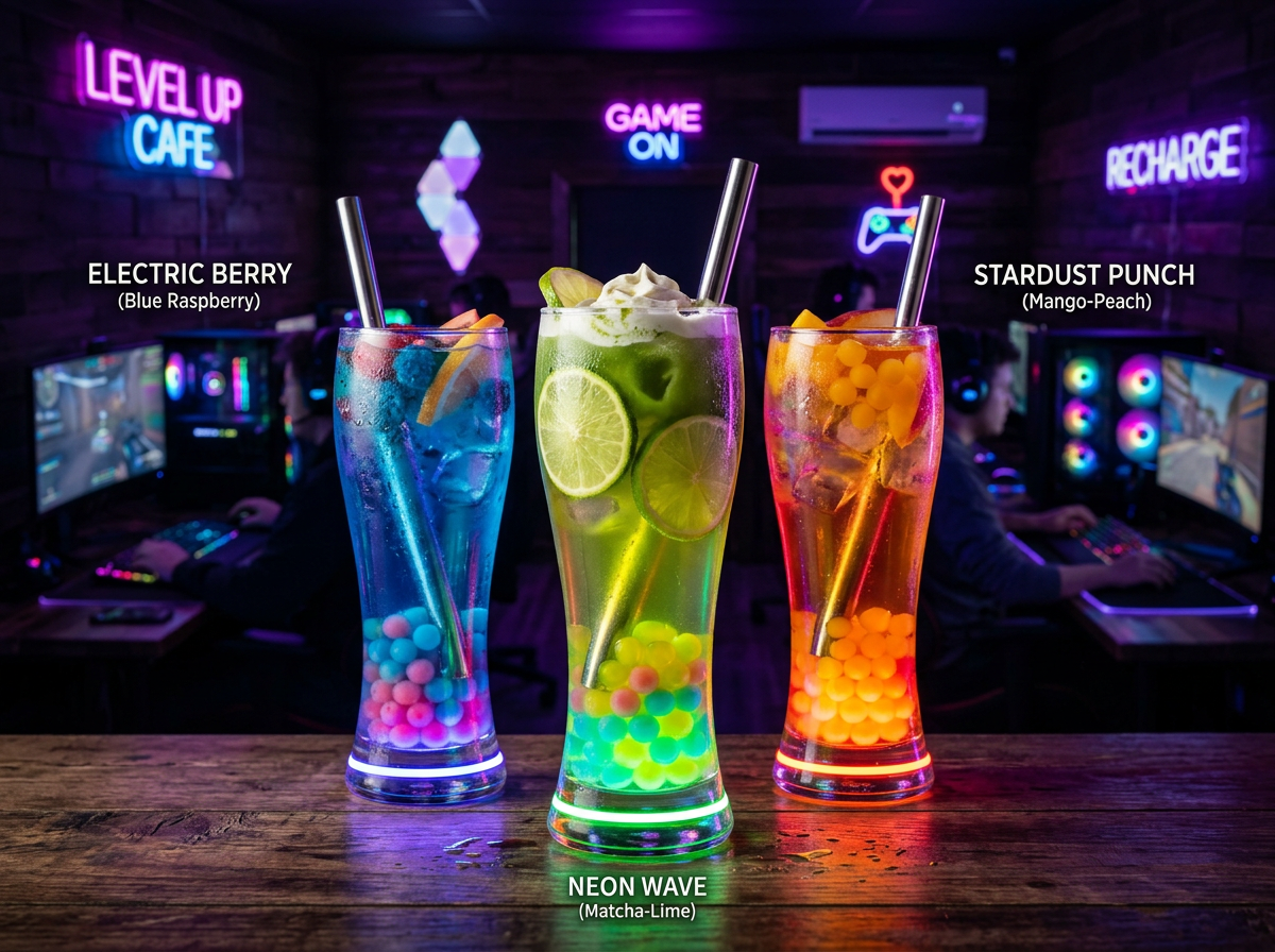 Signature bubble tea drinks with boba pearls