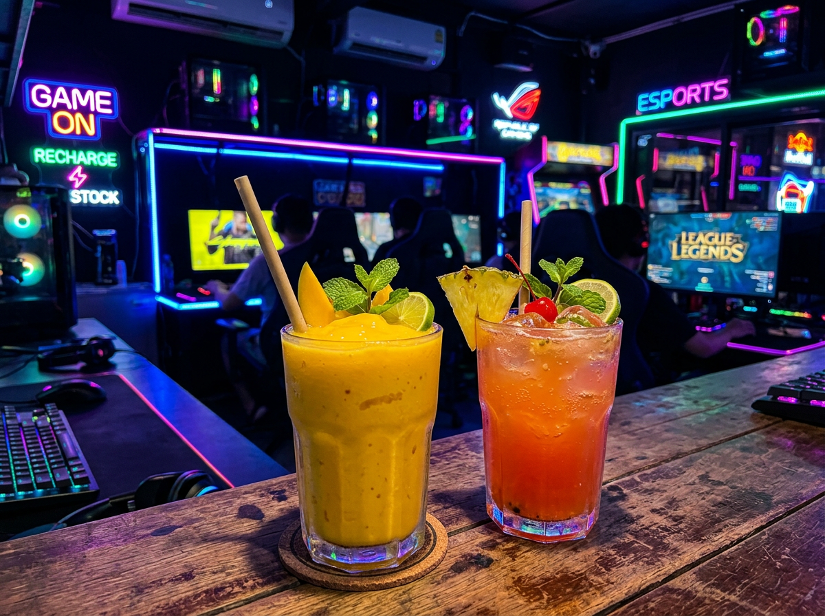 Tropical mango smoothie and fruit juices