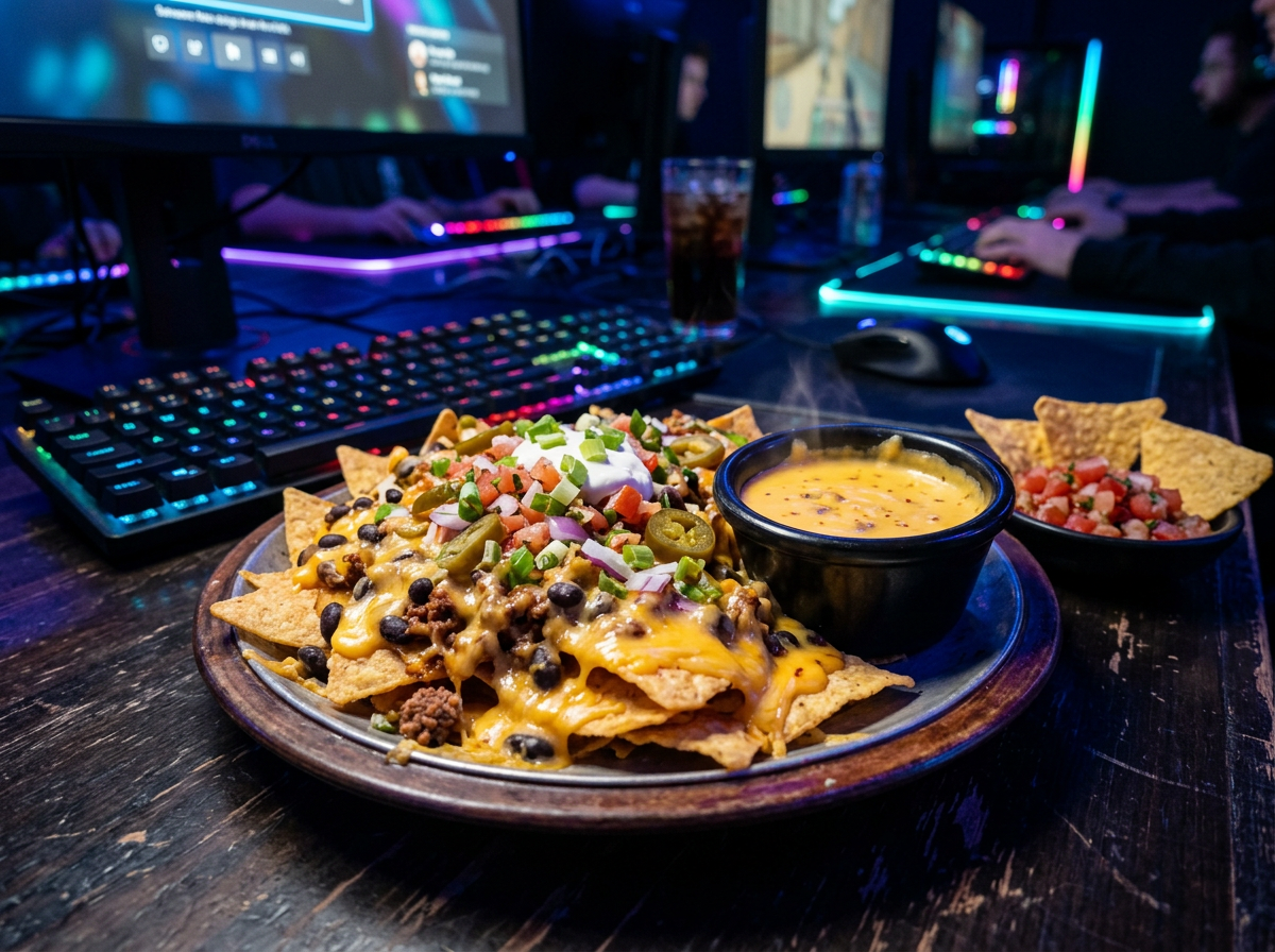 Loaded nachos with cheese and salsa