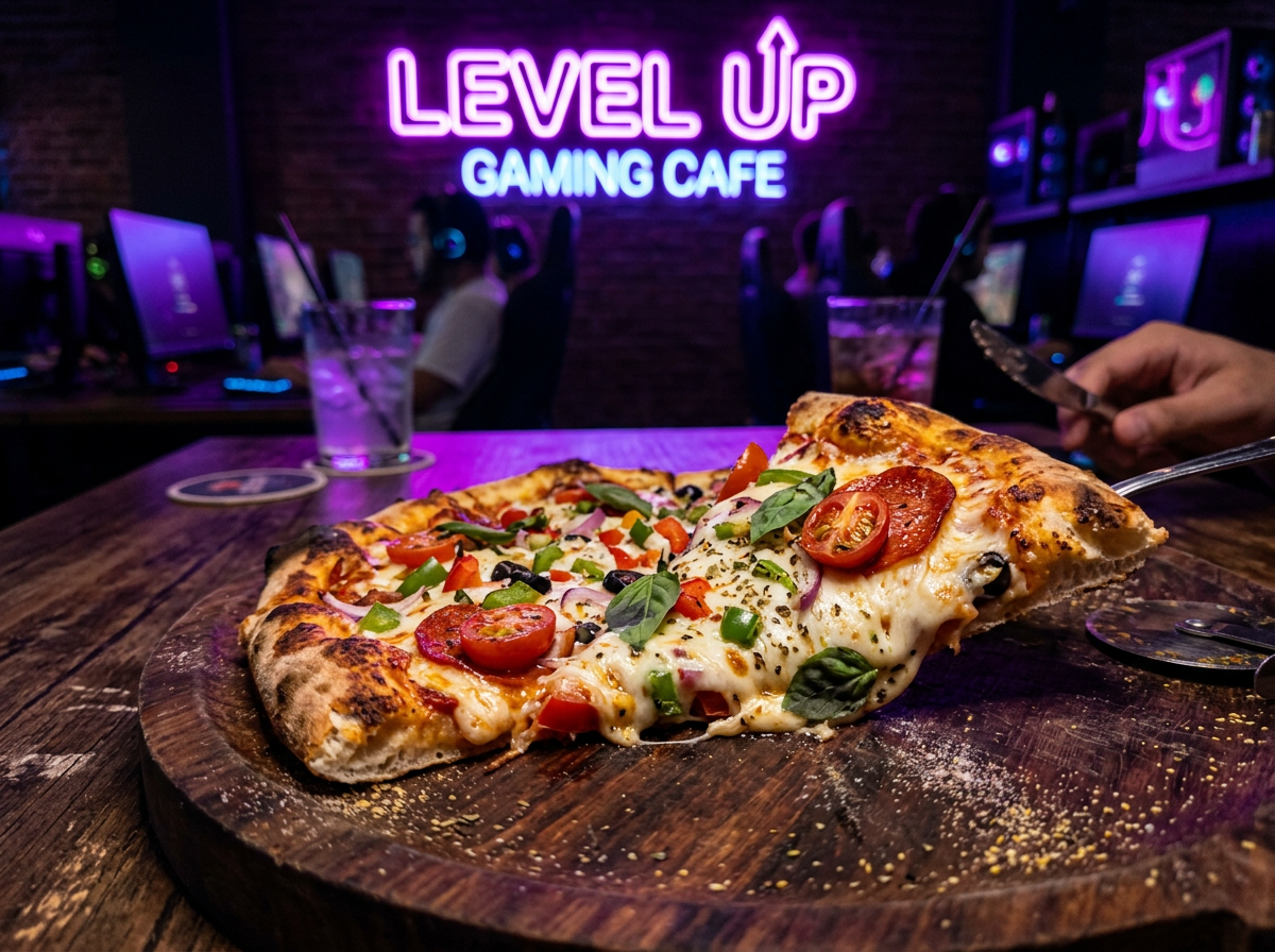 Loaded pizza on dark wooden board